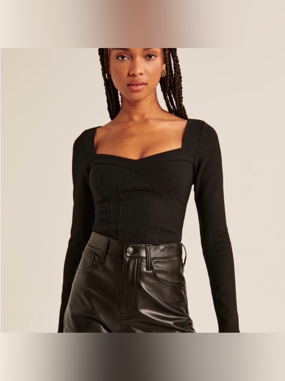NWT Abercrombie & Fitch Black Sweetheart-Neck Long Sleeve Crop Top Small Corset